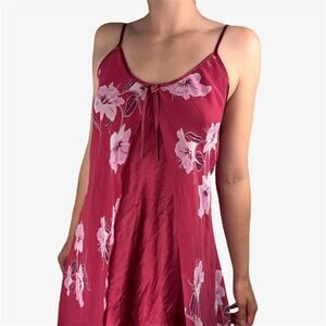 Pink floral slip dress vintage spaghetti straps and tie-up detail lingerie